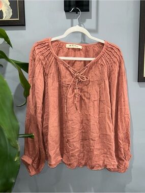 We the Freen Boho Lace-Up Peasant Top - sz Small Longsleeve Gauze